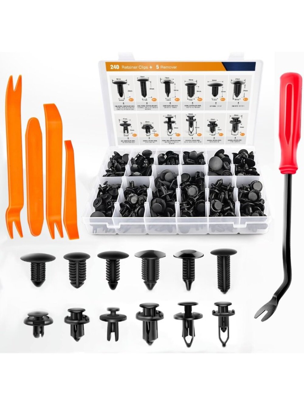 240PCS Car Bumper Retainer Clips & Fasteners Kit - 12 Sizes for Auto Repair
